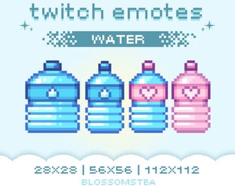 4x Hydrate Emotes | Cute Water Bottle Emotes | Pixel Art Assets for Twitch