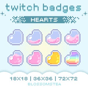 x8 Pink Heart Sub/Bit Badges for Twitch | Heart Container Pixel Art Assets for Streaming