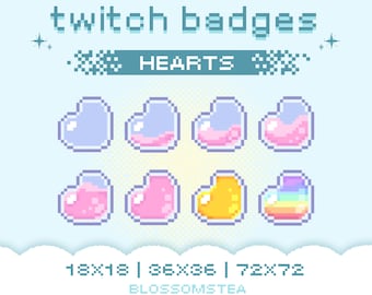 x8 Pink Herz Sub/Bit Badges für Twitch | Heart Container Pixel Art Materialien für das Streamen
