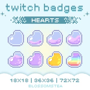 x8 Purpurowych Serc Sub/Bit Odznak dla Twitcha | Heart Container Pixel Art Zasoby do Streamingu
