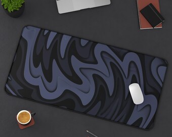 Black & Blue Wavy Gaming Mousepad, Long Desk Mats, Mousepad, Birthday Gift, Clean Design Mats, Gaming Mousepad, Official Size Mats