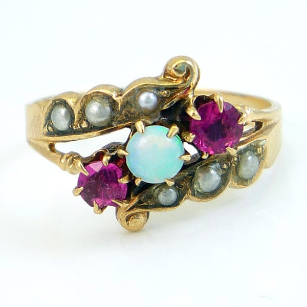 Antique Victorian Rose Gold Opal Seed Pearl Ring