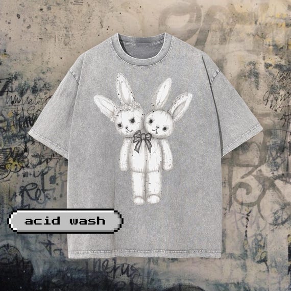 Two Headed Bunny Y2K Oversized Tee | Vintage 2000s Bunny