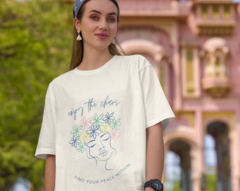 Enjoy the Chaos Women's Relaxed Fit Tee: Ivory/Blue