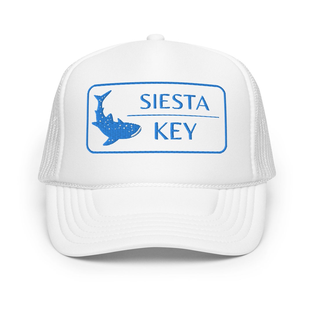 Siesta Key Shark Vintage Retro Classic Beach Trucker Hat, Snapback