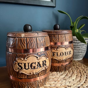 1950s Treasure Craft, USA Ceramic Barrel Flour Canister With 