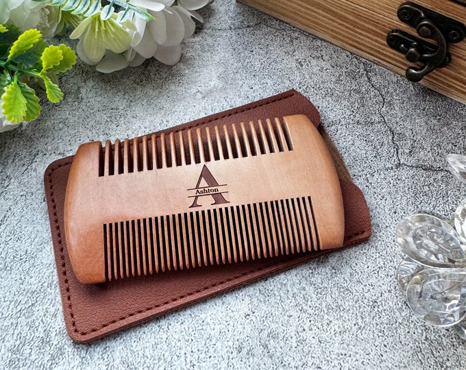 Personalized men's wooden beard comb: customized beauty brush, groomsman comb, wedding gift, gift for dad, gift for him ,Christmas gift