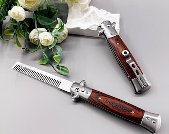 Peine plegable personalizado para barba: peine con mango de madera, regalo para padrinos de boda, peine para barba de hombre, regalo para papá, regalo de aniversario, regalo de cumpleaños.
