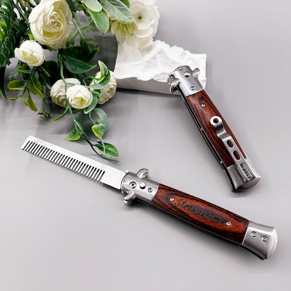 Personalized Folding Beard Comb: Wooden Handle, Groomsman Gift