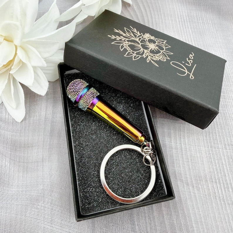 Personalized Microphone Keychain, Music Lover Gift, Custom Engraved ...