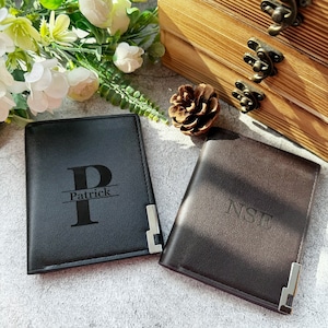 Cartera de padrino de boda personalizada, cartera de cuero de moda para hombre, regalo de aniversario, regalo de cumpleaños, regalo para él, regalo de cartera tallada