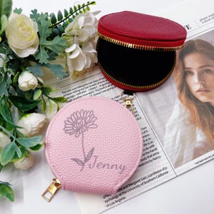 Personnalisez le porte-clés rond en cuir, le cadeau de demoiselle d'honneur, le cadeau de demoiselle d'honneur, le cadeau de mariage, la pochette en cuir avec fermeture éclair