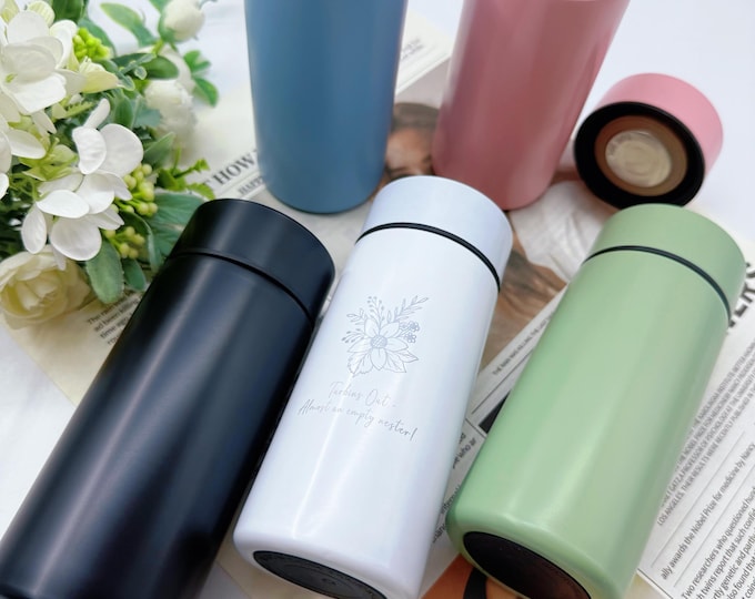 Personalized insulated thermos: carved stainless steel travel mug, bridesmaid gift, wedding gift, gift for her, birthday gift, Christmasgift