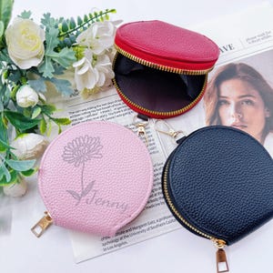 Monedero personalizado para dama de honor, llavero redondo para monedas, regalo de propuesta de dama de honor, recuerdo de boda, monedero de cuero con cremallera.