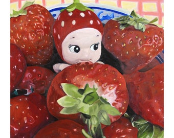 Strawberry Sonny Angel Giclée Art Print | Cute Kawaii Art Print | Holiday Gift Idea | High-Quality Wall Decor | Home Decor