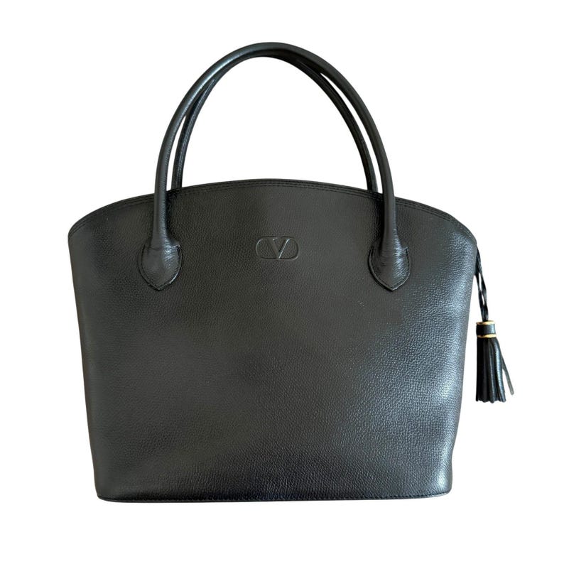 Valentino Garavani black leather V logo tassel handbag authentic with COA image 1