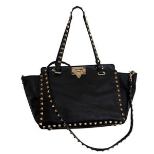 Valentino Garavani Vitello Rockstud Tote Bag Black Leather Removable Strap image 1
