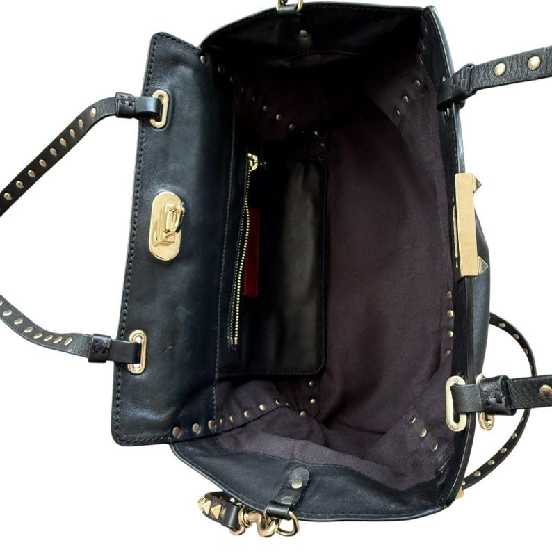 Valentino Garavani Vitello Rockstud Tote Bag Black Leather Removable Strap image 6
