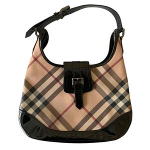 Burberry nova check canvas Ann black leather hobo bag authentic with COA
