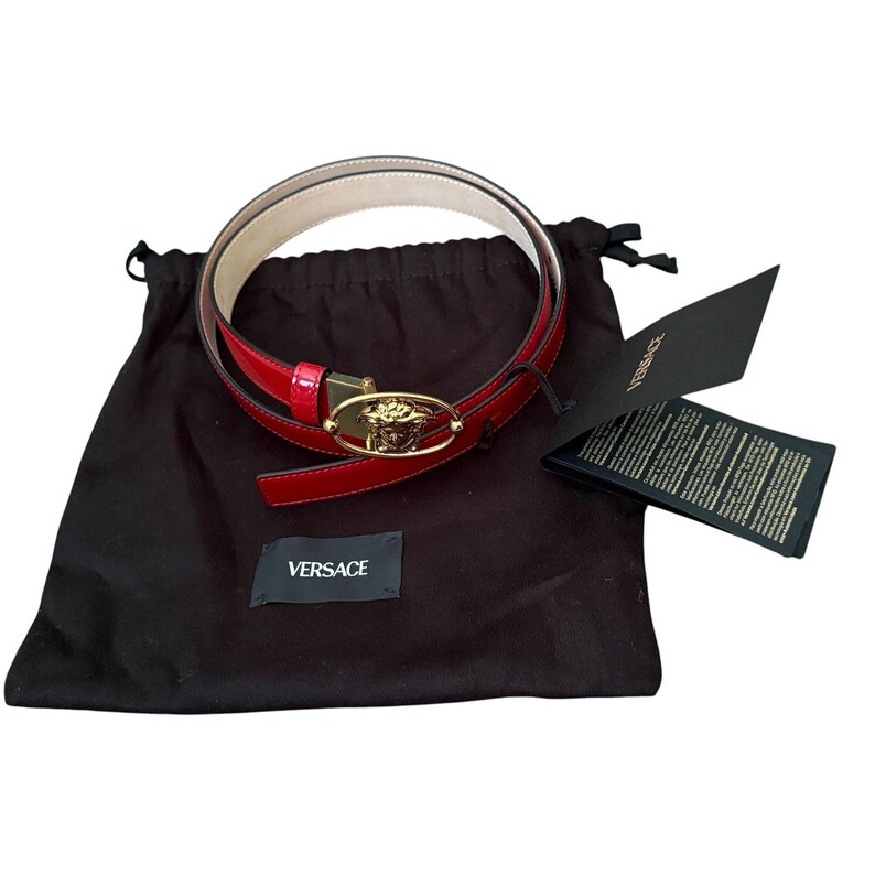 Versace NWT rött lackbälte i äkta läder, 95 cm och 38 tum bild 3
