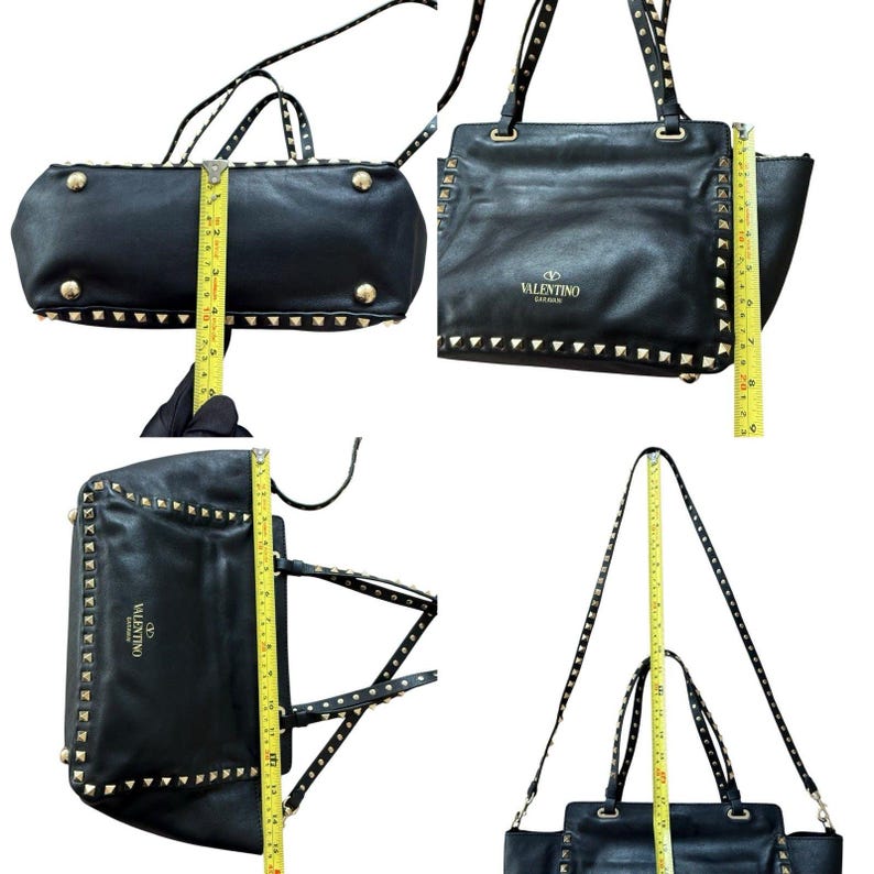 Valentino Garavani Vitello Rockstud Tote Bag Black Leather Removable Strap image 7