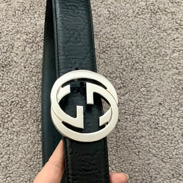 Authentic GUCCI unisex signature guccissima black leather belt 34”