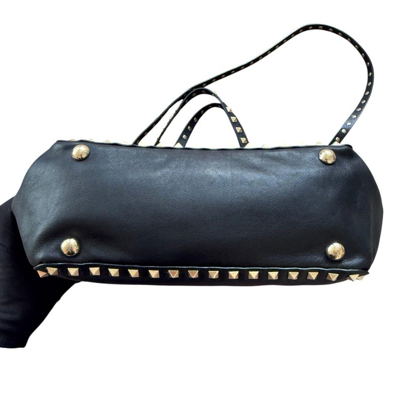 Valentino Garavani Vitello Rockstud Tote Bag Black Leather Removable Strap image 3