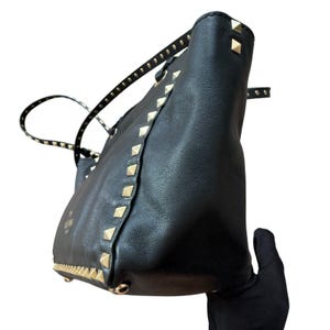 Valentino Garavani Vitello Rockstud Tote Bag Black Leather Removable Strap image 5