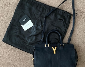 Y1009 YSL dark blue cabas leather bag with strap removable