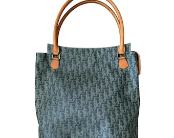 Dior vintage blue oblique cavas and leather shoulder bag authentic with COA