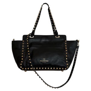 Valentino Garavani Vitello Rockstud Tote Bag Black Leather Removable Strap image 2