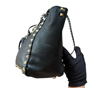 Valentino Garavani Vitello Rockstud Tote Bag Black Leather Removable Strap image 4