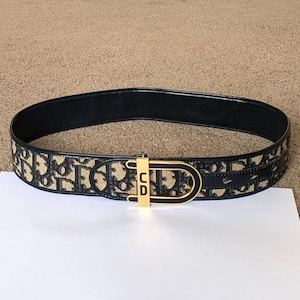 小物 Dior Trotter Logo Trotter Pattern Belt Authentic Christian Dior Belt CD Logo Buckle Vintage Trotter