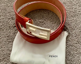 Authentic Fendi red leather belt with dust bag size 32”