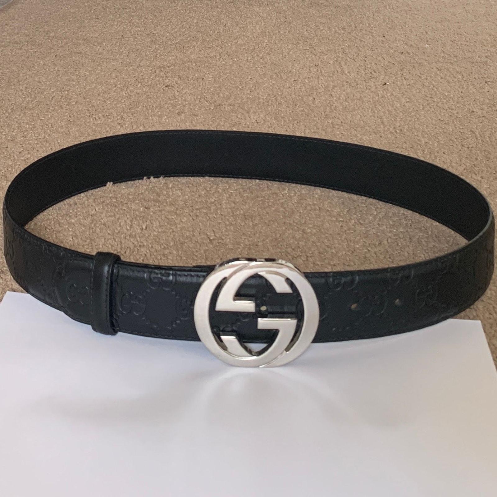 Unisex Gucci Black Leather Interlocking G Gunmetal Buckle Belt gucci interlocking belt products for sale | eBay main image 3