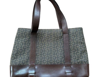 Celine C Macadam Brown Canvas And Leather Tote Bag Vintage Handbag Logo