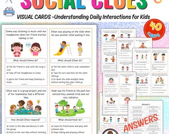 Social Clues Visual cards / Understanding Daily Interactions for Kids 40 cards