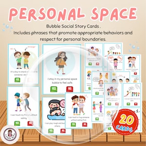 Personal Space Bubble Social Story Cards - 20 kaarten