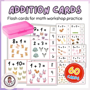 Cartões de adição: 60 cartões coloridos para praticar matemática com design em aquarela - 1 a 20