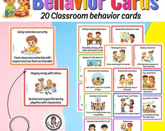 Classroom Behavior Rules Flashcards – 20 Visual Cards for Teaching Good Behavior