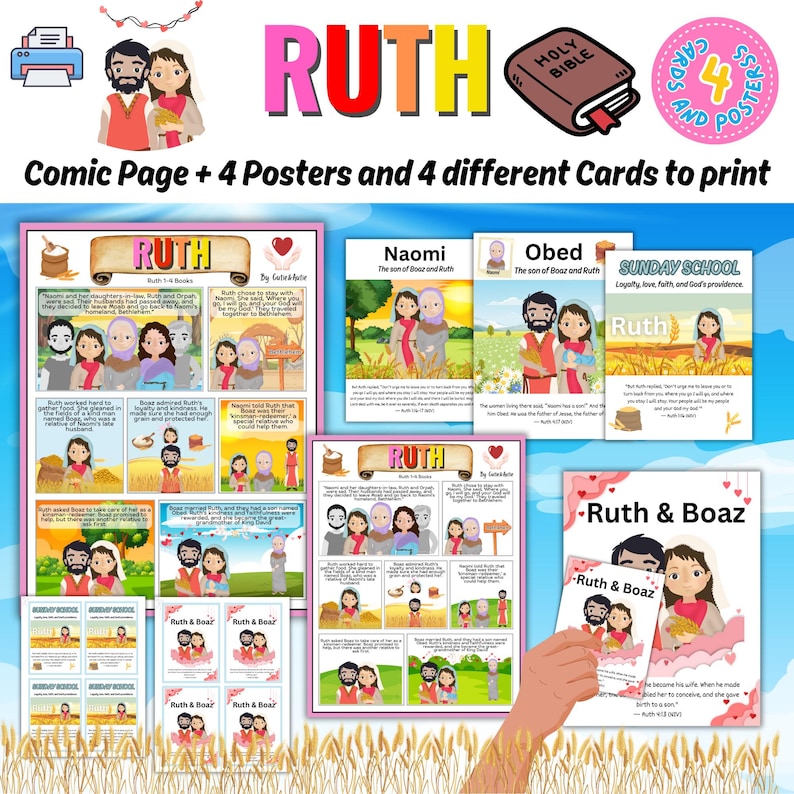 Ruth Comic - Bible - Sunday School - 4 Posters and 4 Different Cards to ...