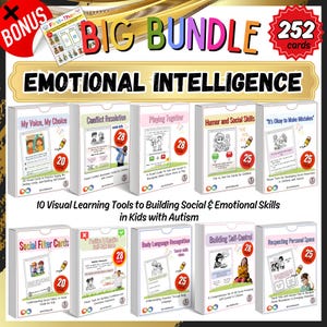 Superpaquete de Inteligencia Emocional para Niños con Autismo: 252 tarjetas + Bonus