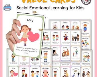 40 Value Cards for Kids, Acceptance and commitment therapy resources and tools, Social Emotional Learning, Growth Mindset therapist tools