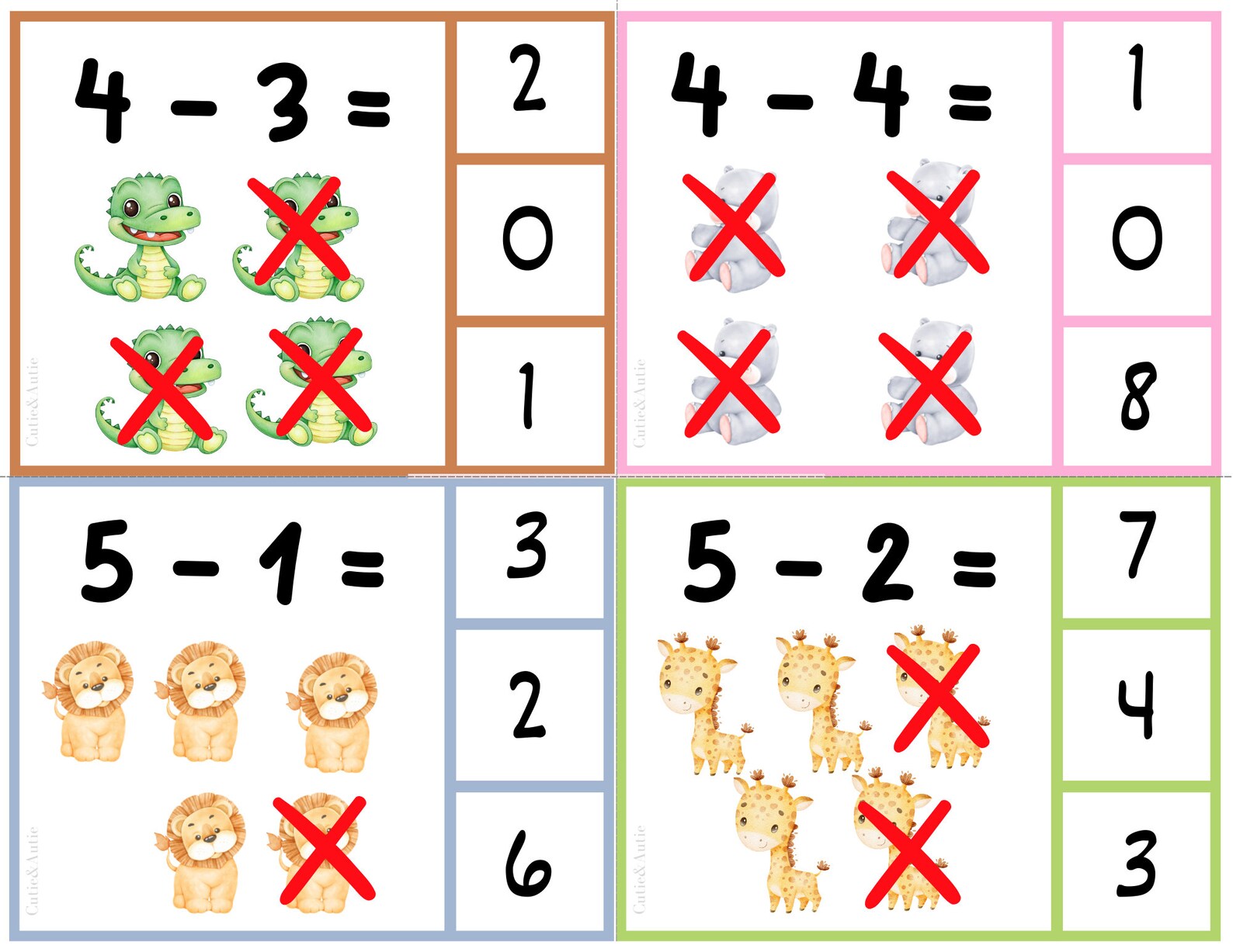 Memory Math Subtraction 170 Cards ( 1 to 20 ) Kindergarten and First ...