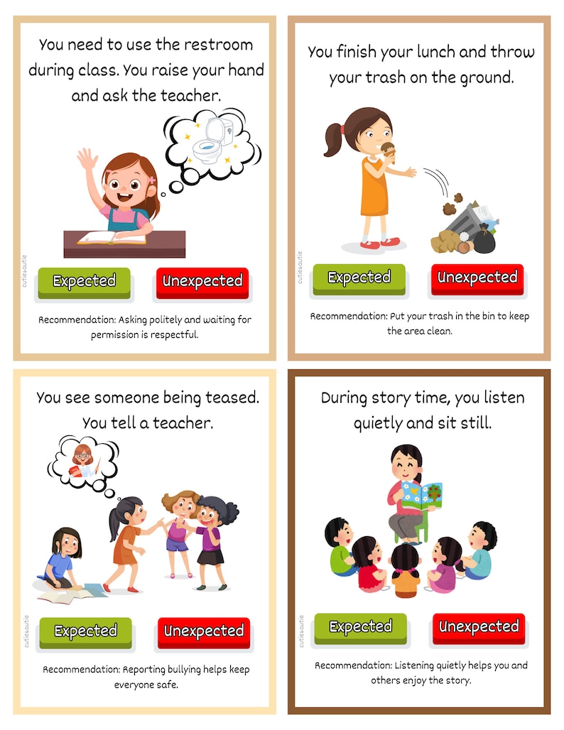 Expected Vs. Unexpected Behavior Cards for Kids With Autism I 40 Cards ...