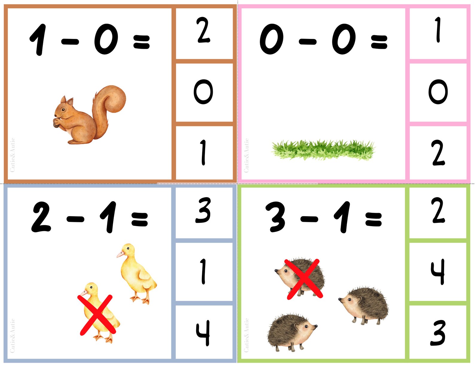 Memory Math Subtraction 170 Cards ( 1 to 20 ) Kindergarten and First ...