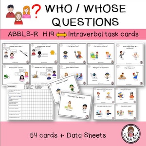 WH質問 - Who/ Whose ABBLS-R H19 言語内タスクカード + データシート 54