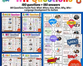 Pacchetto completo di domande WH Puzzle: 180 domande + 180 risposte con frasi complete