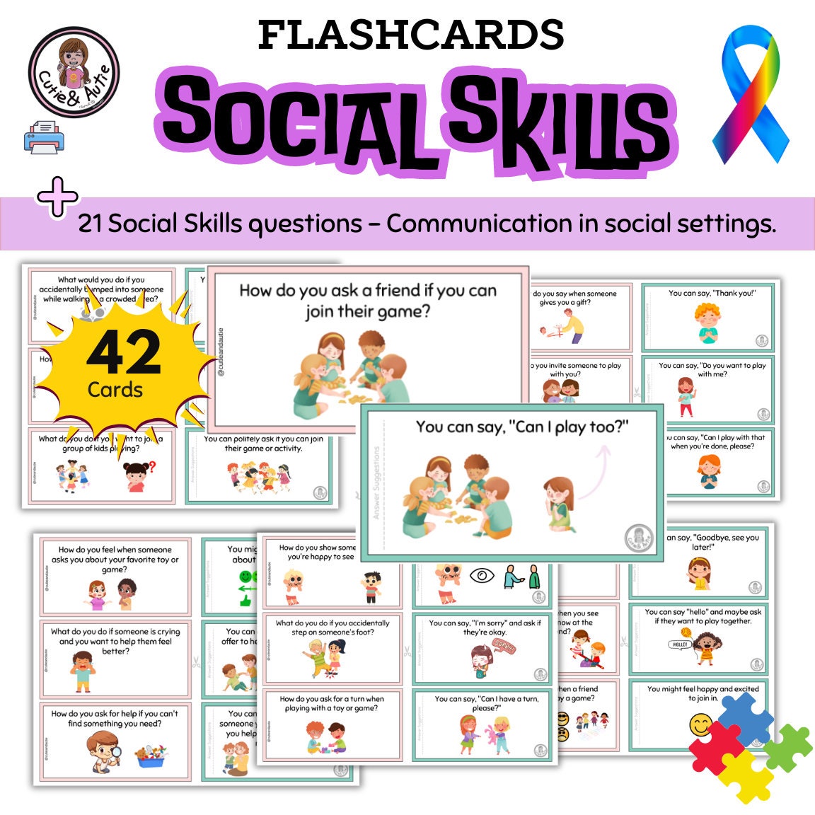 Social Skills Flashcards for Students with Autism & Special Needs