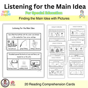 Cartes de tâche d'idée principale | Trouver l'idée principale avec des images Compréhension de lecture